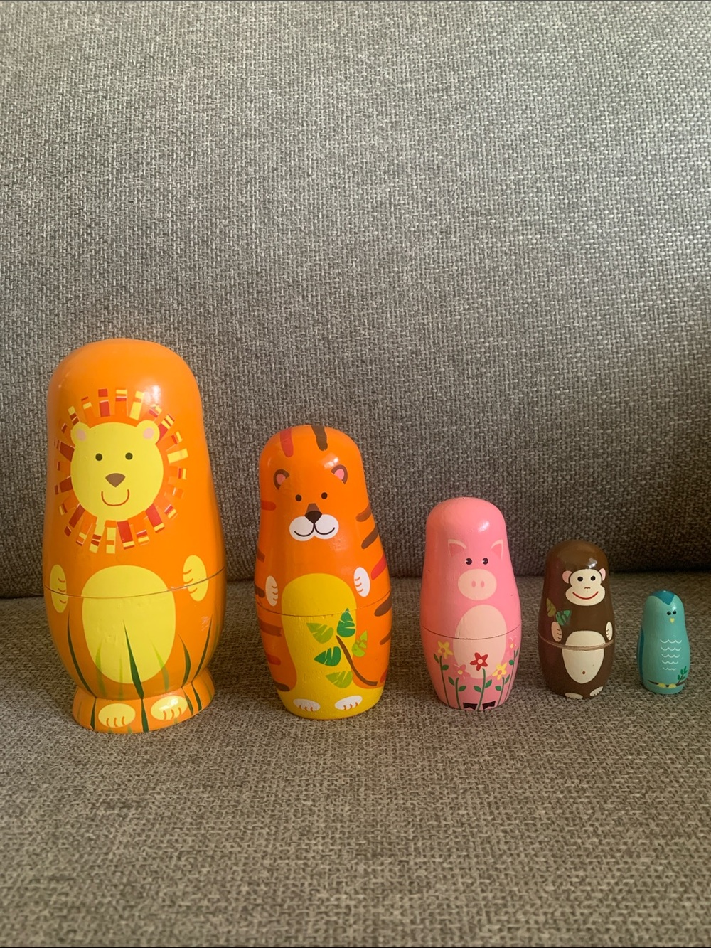 Wooden Animal Nesting Dolls Set of 5 Complete